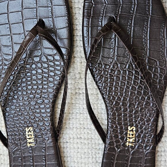 TKEES Square Toe Lily Croc Thong Sandal Flip Flop Brown Carob US 10 EU 41 Unworn - Picture 8 of 8